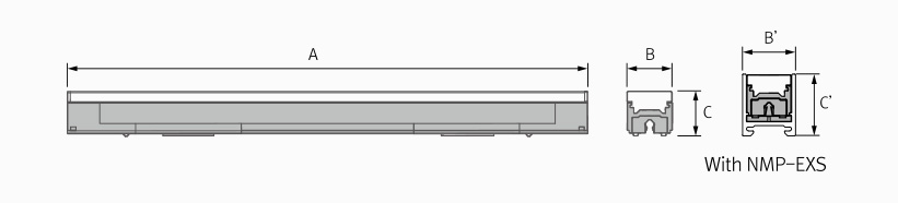 Feelux MonoRail 2 - NMP external dimensions diagram