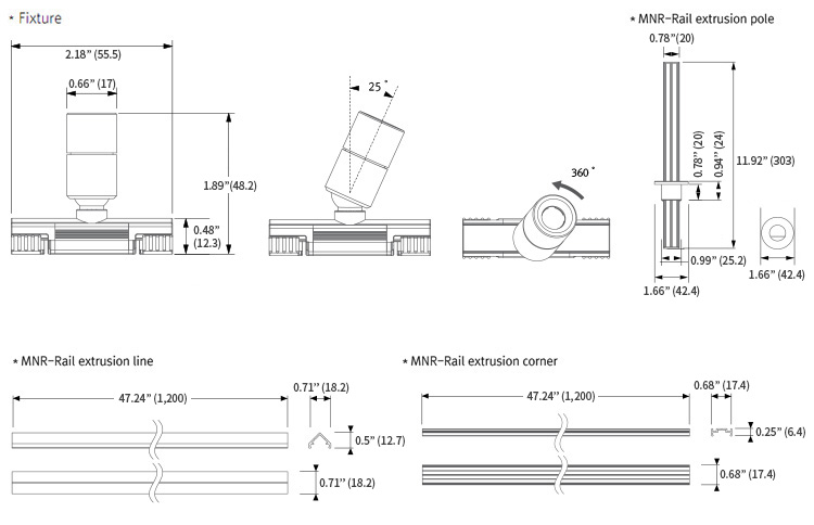 Feelux Monorail Pro Spot external dimensions diagram