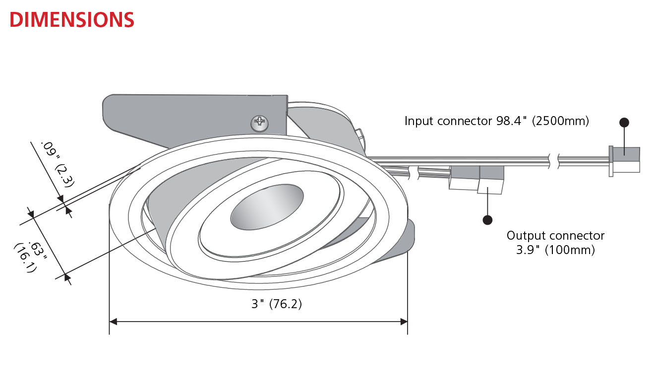 Feelux DVS Spot Swivel external dimensions diagram