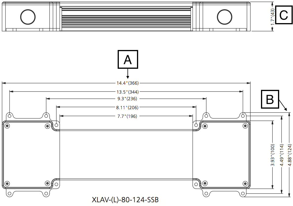 Feelux XLAV(L)80-124V-SSB external dimensions diagram